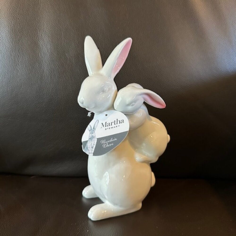 Martha Stewart Porcelain Decor Mama Bunny with Baby on Back Easter Figurine NWT